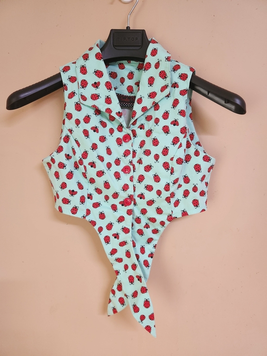 Voodoo Vixen Tops - Voodoo Vixen Mint and Red Ladybug Crop Top